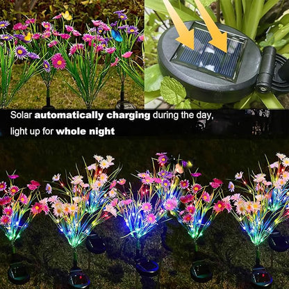 Decorative Solar Garden Lights, 4 Pack LED Lily and Butterfly Flower Outdoor Waterproof Lights for Yard, Patio, Lawn (Daisy)