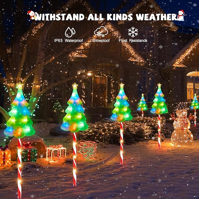 25" Larger Outdoor Christmas Decorations, 5 Pack Colorful Solar Candy Cane Christmas Tree Lights with 10 Lighting Modes and Bright 86 LED, Waterproof Solar Christmas Tree for Pathway Yard