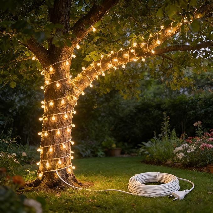 48FT LED Outdoor String Lights with 15 Edison Shatterproof Bulbs, Weatherproof Strand, Commercial Grade Patio Lights, Decorative for Garden or Patio, New Version