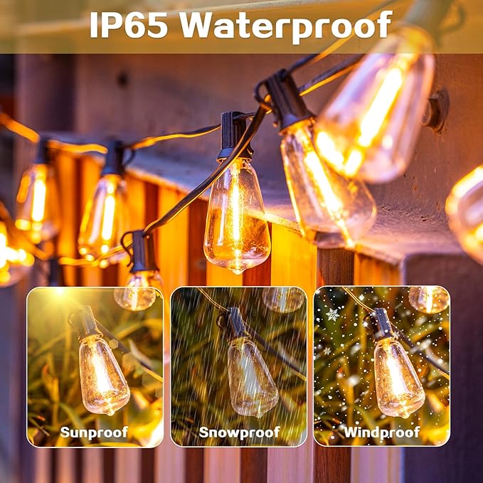 100 FT Patio Lights Outdoor Waterproof, 37+2 Shatterproof LED Bulbs Connectable Hanging Outdoor Electric Lighting | Lumora