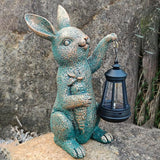Solar Garden Statues -Rabbit Lantern Outdoor Handmade Resin Statue with LED Light, Cute Carrot Holder for Patio | Lumora