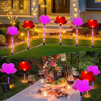 6 Pack Outdoor Solar Pathway Lights-Heart Stake Lightsing for Garden Valentine's Day Decor, Path Light, Waterproof Auto On/Off, Romantic Porch Walkway Romantic Wedding Party Yard Lawn