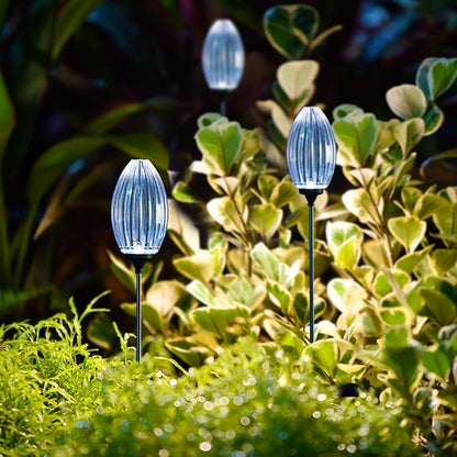 Glitzhome Solar Lights Outdoor 3 Pack Solar Oval Flower Stake Lights with Stainless Steel Pole for Garden Deck Patio Landscape Decorating