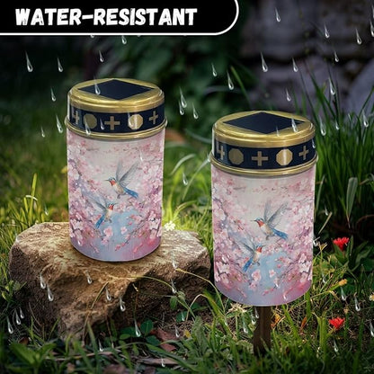 Floral Hummingbird Solar Memorial Lights for Graves Easy Installation Solar Garden Lights Waterproof Cemetery Decorations Outdoor Lights Cemetery Cemetery Decorations