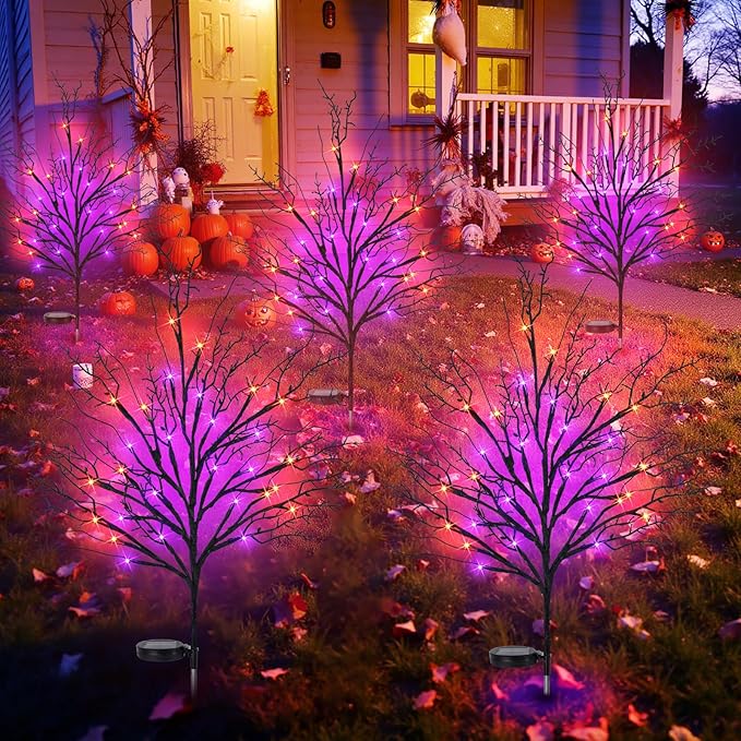 Halloween Solar Pathway Lights 8PCS, Halloween Outdoor Decorations, Artificial Tree Waterproof LED Lights for Lawn Yard Garden Driveway Porch Walkway, Auto On/Off