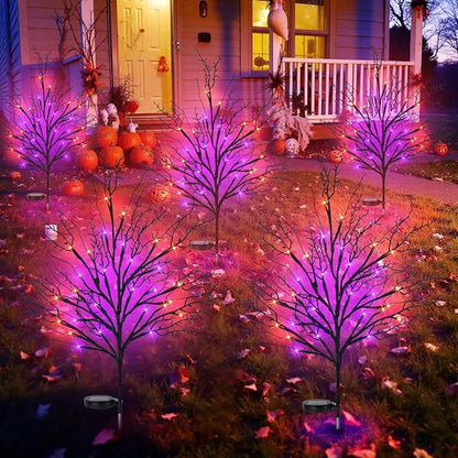 Halloween Solar Pathway Lights 4PCS, Halloween Outdoor Decorations, Artificial Tree Waterproof LED Lights for Lawn Yard Garden Driveway Porch Walkway, Auto On/Off