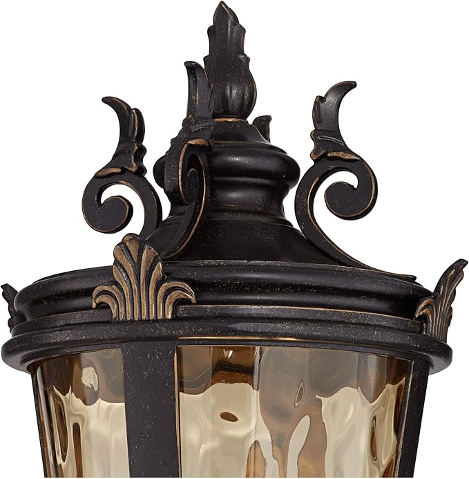 John Timberland Casa Marseille European Outdoor Post Light Fixture Bronze Scroll 28" Hammered Glass for Exterior | Lumora