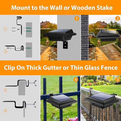 KEENZO Outdoor Solar Lights - Gutter Lights 6pcs, Solar-Powered LED Wall/Fence/Step/Deck Lights with 25 Warm White LED, Outdoor Waterproof Lighting for Garden, Patio, Backyard, Pathway and Eaves Wall