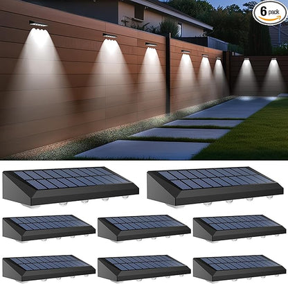 Solar Fence Lights Outdoor Waterproof IP65, 8 Pack Fence Lights Solar Powered 60 Lumens Auto On/Off Step Wall Lights Outside Decorations for Yard, Porch, Patio, Stairs, Pool, Deck, Garden-White Light