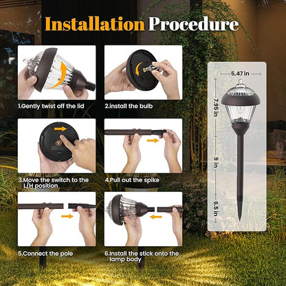 SOLPEX Solar Pathway Lights Outdoor Waterproof Solar Powered Pathway Lights - Glass & Metal Bronze Design with 2 Lighting Modes for Garden, Yard, Walkway, Driveway, Patio (2 Pack, Warm White)