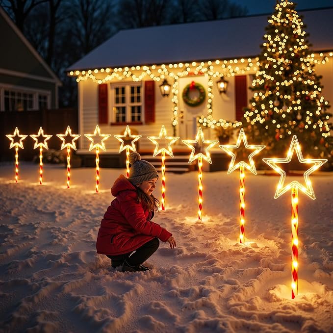 12 Pack Christmas Decorations Outdoor, Twinkling Big Star Solar Christmas Lights with 180 Bright LED and 10 | Lumora