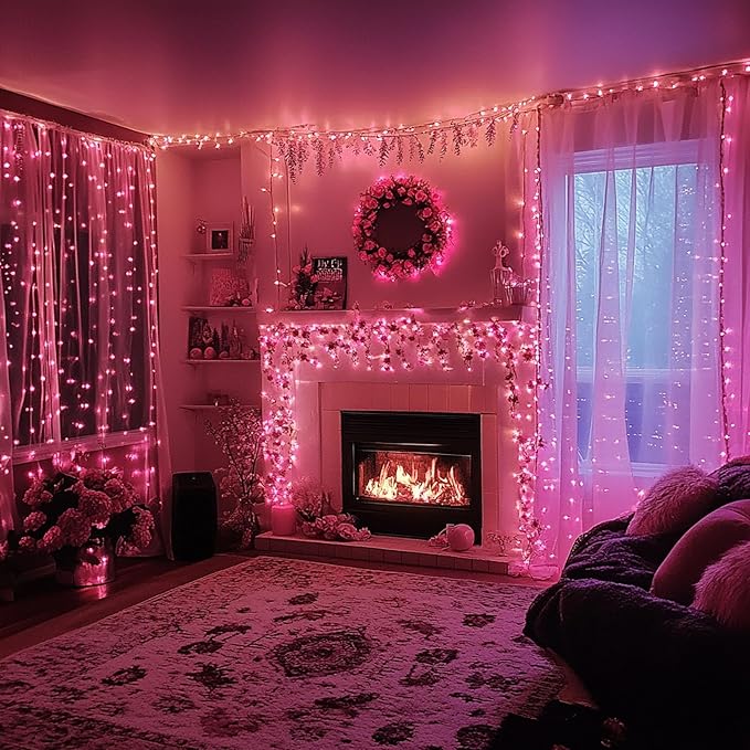 TW SHINE Pink Valentines Day Lights, 20FT 100 Count Incandescent Christmas Mini String Lights, Waterproof Xmas White Wire Lights for Outdoor Indoor Home Decorations