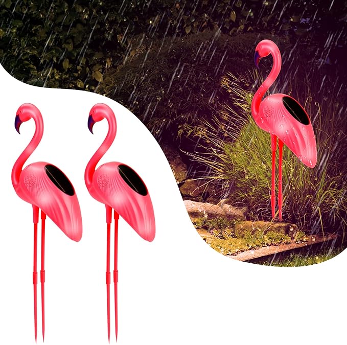 Solar Garden Lights Outdoor, Flantor Solar Flamingo Lights 4 Pack, Waterproof Outdoor Solar Powered Decor Light for Yard Lawn Garden Decor & Landscape Lighting