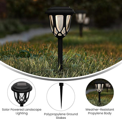 EMMA + OLIVER Carney Set of 8 Black Flared Solar LED Lights, Decorative Solar Powered Landscape Lighting for Pathway, Garden, Patio, Driveway and Yard