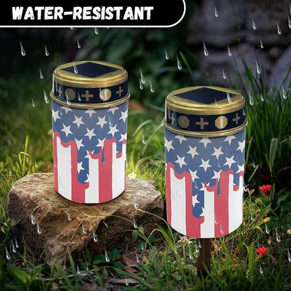 Solar Garden Stake Lights Decorations American Flag Waterproof Solar Lights for Outside