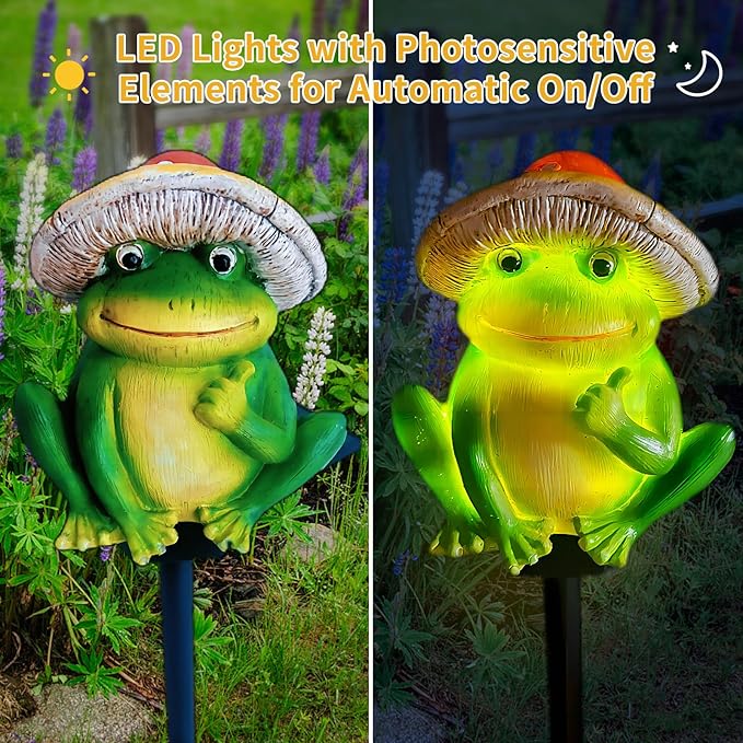 QH & Garden Frog Solar Lights - Waterproof Frog Figurines for Outdoor Garden Decor, Perfect Statues Gifts for Mom - Solar Power LED Light for Garden, Lawn, Patio, Pathway