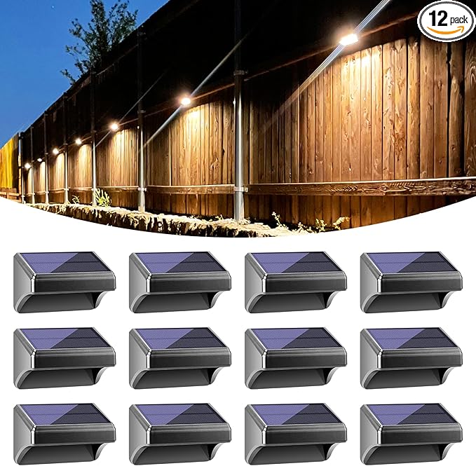 Bridika Solar Fence Lights Warm White & White, Solar Outdoor Wall Lights, Fence Solar Lights Outdoor Waterproof for | Lumora