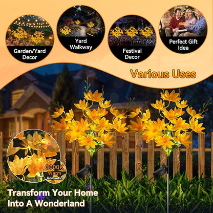 Neporal Solar Flowers Outdoor Waterproof IP65, 5-Head Snow Lotus with 20+ Flowers, Warm LED Light & 2 Lighting Modes, Decorative Solar Lights Outdoor Garden, Yard, Pathway, Flower Bed (2-Pack, Yellow)