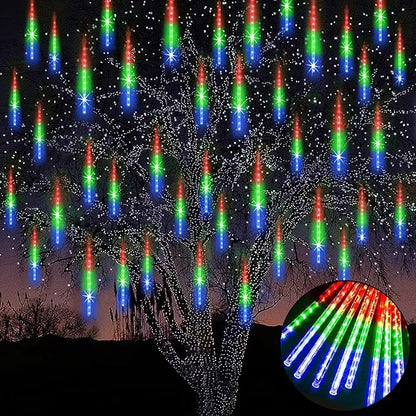 Meteor Shower Rain Lights 12 in 10 Tubes Drop Icicle Snow Falling Raindrop Cascading Light for Wedding Party Christmas Light Outdoor, Shine Colorful