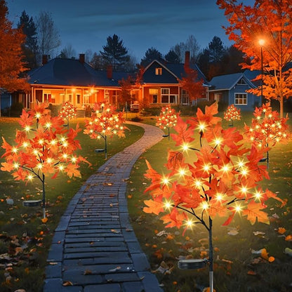 8 Pack Solar Maple Solar Stake Lights 160 LED Waterproof Outdoor Garden Lights for Patio Yard Thanksgiving Decor