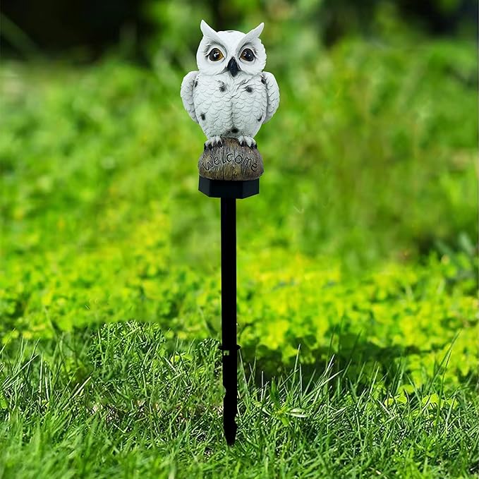 Owl Solar Garden Stake Lights, 2 Pack Owl Outdoor Path Solar Powered Owl Stake Lights for Walkway Yard Lawn Landscape Lighting (White&Brown)
