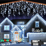 132ft Icicle Lights for Outside, 1280 LED White Christmas Lights Outdoor with 240 Twinkle Drops, 8 Modes Plug in | Lumora