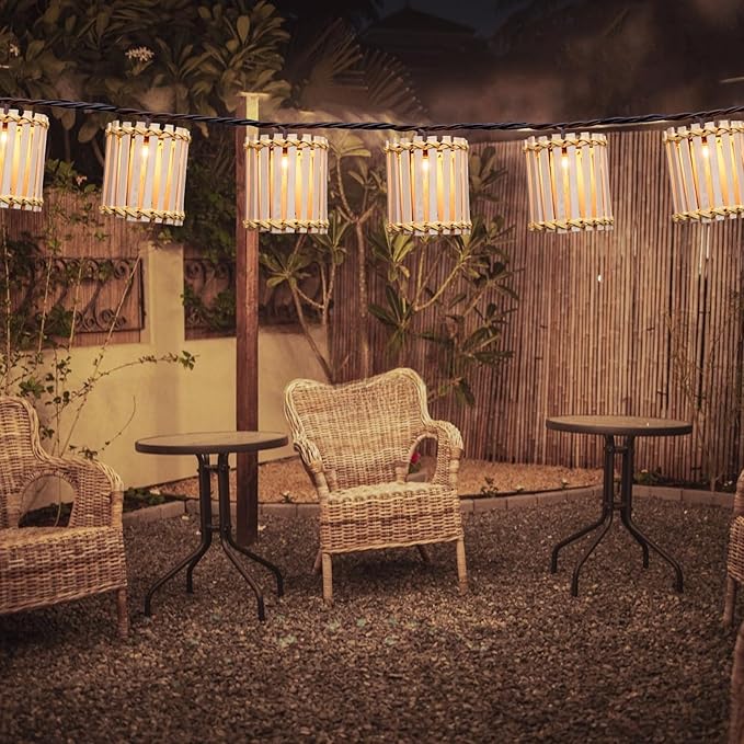 Outdoor-String-Lights-Waterproof, Bamboo Lantern String Lights for Patio, Garden, Porch, Balcony, Gazebo Decorative (Bamboo)