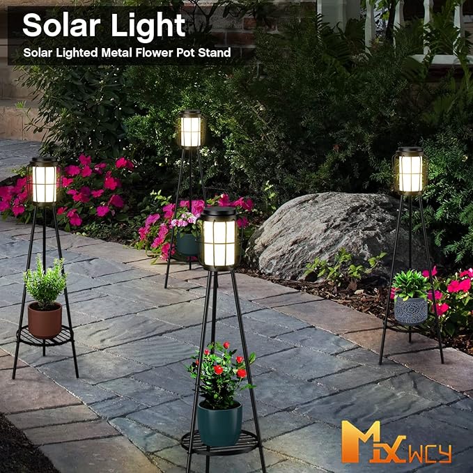 MXwcy 2 Pack Solar Lights Outdoor with Plant Stands - Solar Floor Lamp & Street Lights with Metal Tripod - Patio | Lumora