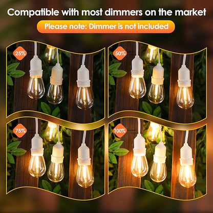 Mlambert 2 Pack 96FT Outdoor String Lights with 60+5 LED 2700K Plastic Bulbs, Dimmable Waterproof Lights for Patio Party-192FT in Total-White Cord