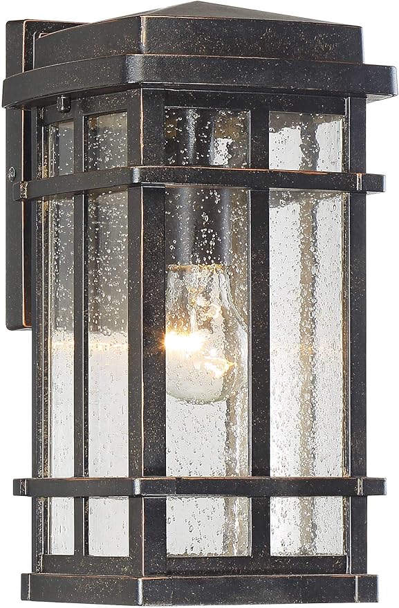 John Timberland Neri Mission Outdoor Wall Light Sconce Fixture Oil Rubbed Bronze 12 1/2" Clear Seedy Glass Decor | Lumora