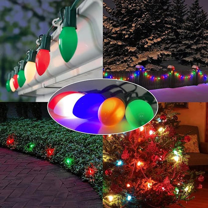 SUNSGNE C9 LED Christmas Lights Outdoor 25FT Multicolor String Lights with 27 0.6W LED Plastic Bulbs(2 Spare) for Patio Garden Roofline Backyard Décor, Green Wire