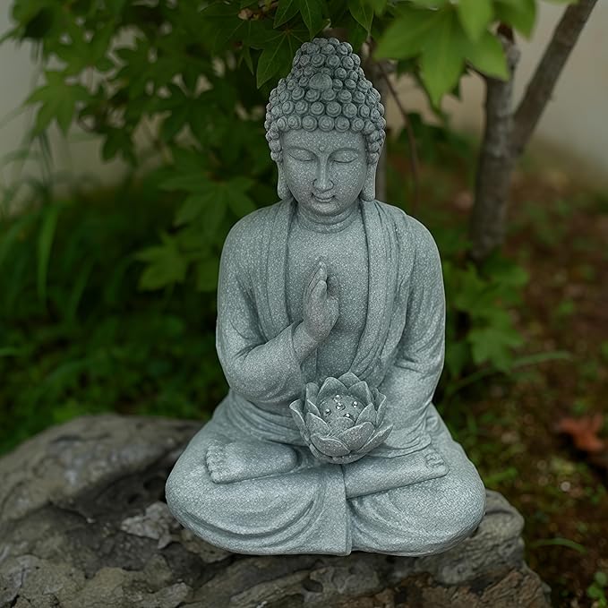 FENGSHUI-CAISHEN Solar Buddha Statue Outdoor, Waterproof Outdoor Solar Light for Garden, Solar Garden Decor, Zen Accessories, Patio Buddha Decor (B)