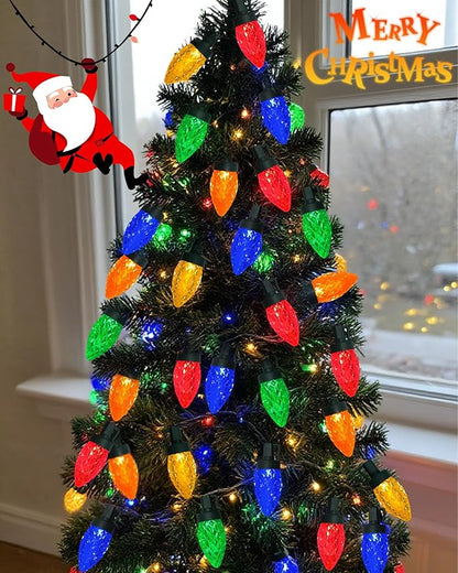 25FT Vintage Christmas Lights Outdoor, C9 LED Multicolor String Light with 25 Shatterproof Strawberry Fairy Lights, Plug-in Christmas Tree Light for Outside Garden Roofline Patio Home Decor