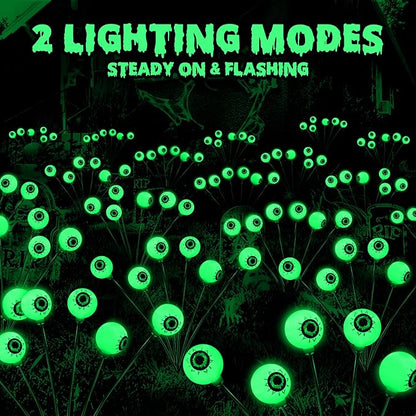 Brizled Green Halloween Lights, 4 Pack 24 LED Halloween Solar Eyeball Lights, 2 Modes Solar Pathway Light Outdoor Waterproof Scary Swaying Green Eyeball Lighting for Garden Path Yard Lawn Patio Decor