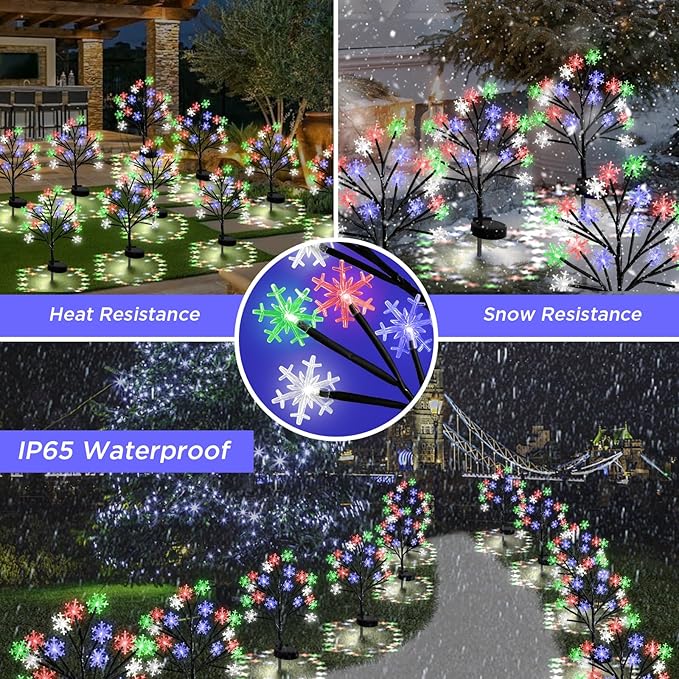 Multicolor Snowflakes Solar Pathway Lights for Christmas Decorations Outdoor - 2PACK 40LED Garden Stake Lights, Waterproof Outdoor Snowflakes Solar Christmas Lights for Garden Yard Patio Xmas Decor