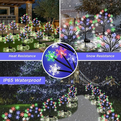 Multicolor Snowflakes Solar Pathway Lights for Christmas Decorations Outdoor - 2PACK 40LED Garden Stake Lights, Waterproof Outdoor Snowflakes Solar Christmas Lights for Garden Yard Patio Xmas Decor