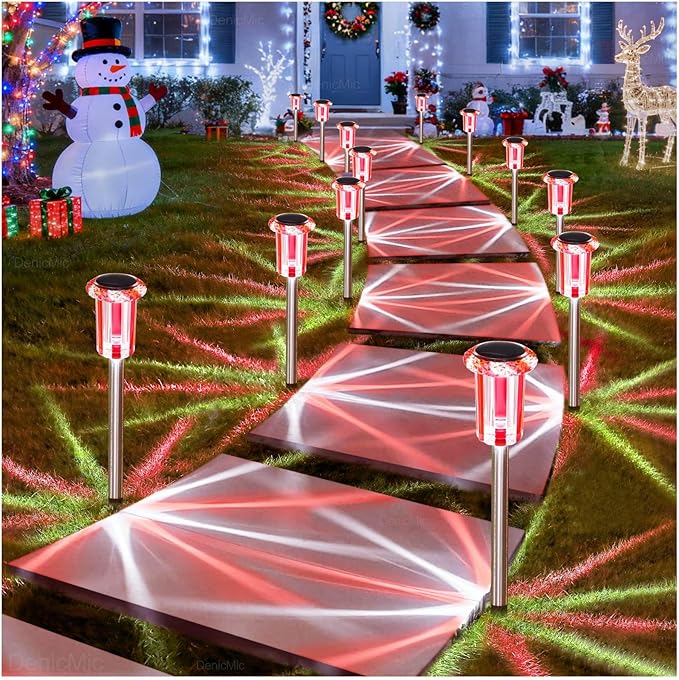 DenicMic Solar Lights Outdoor 10 Pack Waterproof Red White LED Stainless Steel Stake Outside Lights for Yard | Lumora