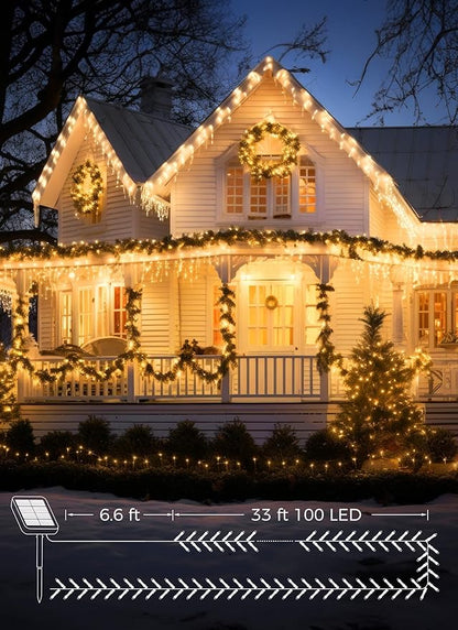 Solar String Lights for Outside, 2-Pack 200LED 78FT Total Solar Lights Outdoor IP65 Waterproof Solar Powered Lights with 8 Lighting Modes for Party Garden Yard Holiday Tree Decoration, Warm White