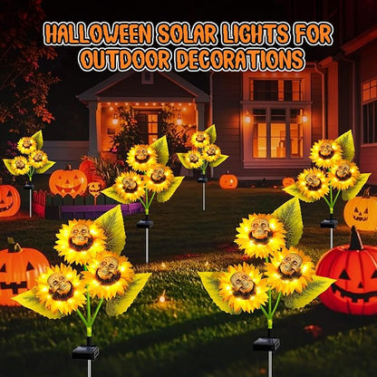 Halloween Decorations Outdoor, 2 Pack Solar Scary Skull Sunflowers Lights,Waterproof Solar Flowers Lights Garden Decor for Halloween Yard Patio Lawn Party Decor