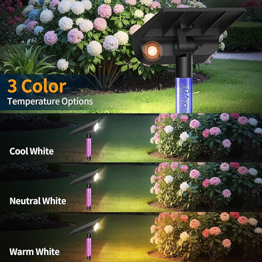 intelamp Solar Spot Light Outdoor Waterproof, 4000mAh RGB + 3 Color LED Landscape Flood Lighting Spotlights for Camping Garden Yard Tree Flag Wall Patio Halloween Christmas Decor with Remote