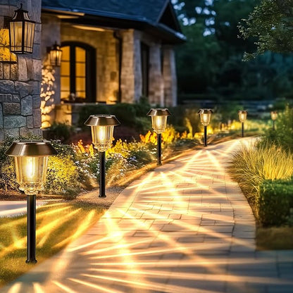 Solar Lights Outdoor Waterproof,6 Pack Bronze Pathway Lights with 10-40 LM Dimmable Glass and Metal, Solar Powered Garden Fall Decor for Yard,Patio,Pathway,Driveway(Warm White)