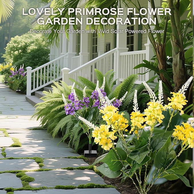 2 Pack Solar Garden Lights Outdoor, 2 Lighting Modes Warm White LED Waterproof Solar Powered Primrose Flowers | Lumora