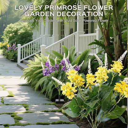 2 Pack Solar Garden Lights Outdoor, 2 Lighting Modes Warm White LED Waterproof Solar Powered Primrose Flowers Landscape Light for Outside Yard, Patio, Pathway Decorative, Décor, Gifts