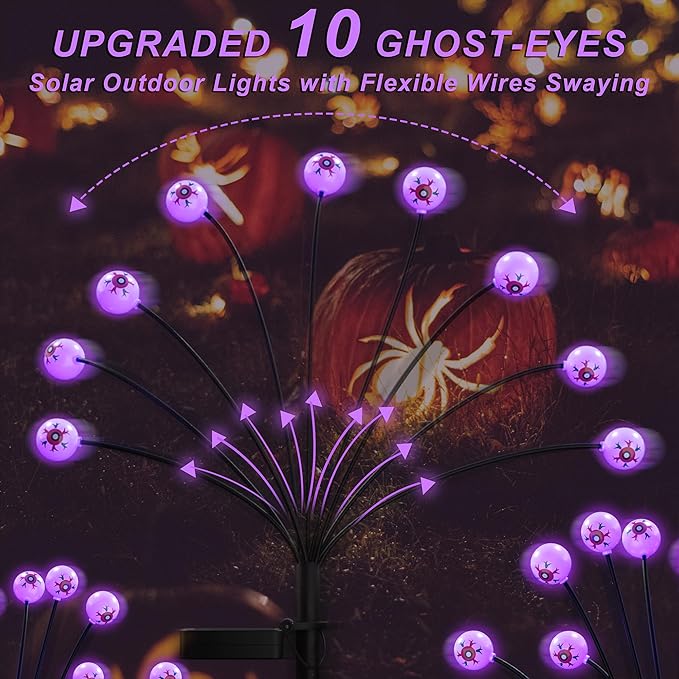 Halloween Decorations Solar Outdoor Lights,2PACK 20LED Solar Scary Eyeball Halloween Pathway Lights,Waterproof Purple Solar Lights Outdoor for Horror Decor/Patio/Garden/Yard/Party/Lawn