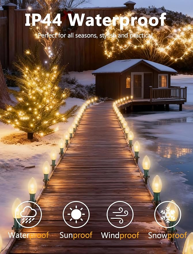 C9 Christmas Pathway Lights Outdoor, 38Ft Outside Christmas Decorations with 25 7W Clear Bulbs and Stakes | Lumora