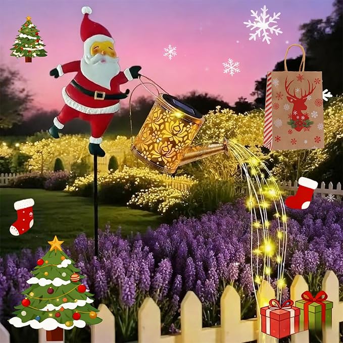 Christmas Santa Solar Kettle Lights,Garden Lawn Decorative Lights,IP65 Waterproof Outdoor Lantern Decoration for Pathway Patio (Warm White)