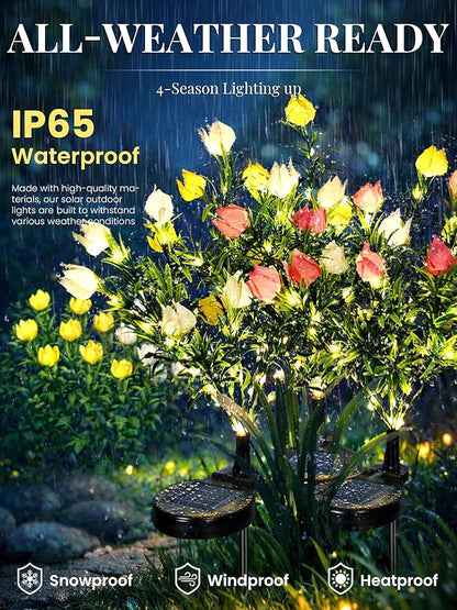 GIGALUMI Solar Garden Lights with Gardenias, LED Garden Decor Carefree Solar Flowers Outdoor Waterproof, Yard Decorations Outdoor, Allergy-Free, Everlasting Light up Flowers for Yard Patio (Set of 3)