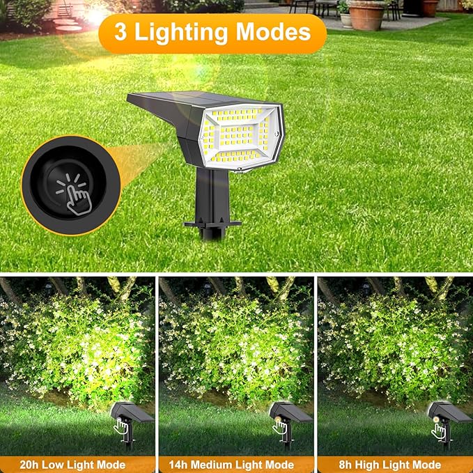 Fabrito 72 LEDs Solar Spot Lights Outdoor Waterproof, 3 Modes Landscape Spotlights, Dusk to Dawn Solar Powered | Lumora
