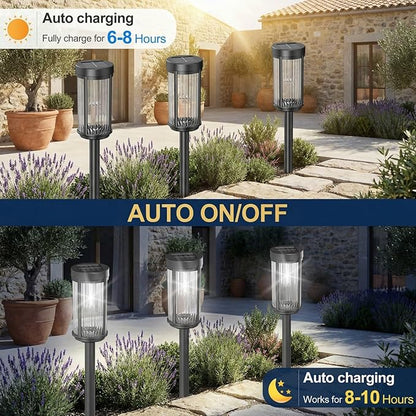Sparkblaze 2 Pack Solar Garden Lights Outdoor, Decorative Solar Pathway Lights for Yard Auto On/Off Landscape Lighting for Walkway, Lawn, Garden, Waterproof Solar Stake Lights. (2, Cold White)