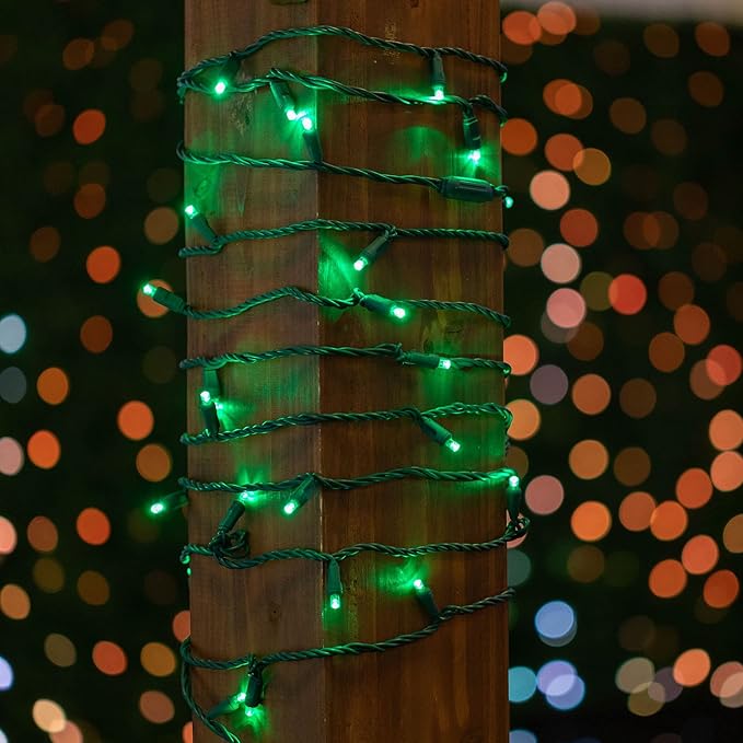 Novelty Lights 24-Pack, 25 Feet 50 LED Green Christmas Mini Light String on Green Wire, 5mm Wide Angle Bulbs | Lumora